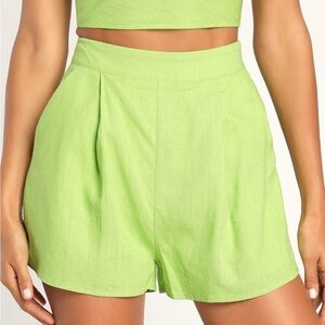 Perfectly Posted Lime Green Linen High-Waisted Shorts